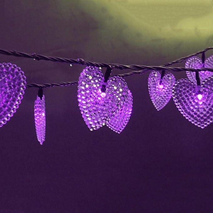 Solar Heart String Light Waterproof Outdoor Heart-Shaped Fairy Lights 30LED 19.7ft Love Heart Shape Garden Lights for Party Wedding Christma Decoration (Purple)