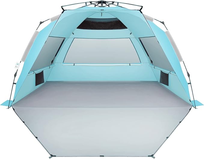 Oileus XX-Large Pop Up Beach Tent Sun Shelter for 5-6 Person Portable Sun Shade Instant Tent for Beach with Carrying Bag Stakes 6 Sand Pockets Anti UV for Fishing Hiking Camping Sky Blue