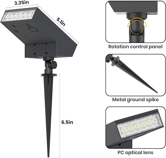 Solar Pathway Lights Outdoor Dimmable Solar Spot Light IP65 Waterproof 500LM 3000K Solars Outdoor Lighting for Walkway Landscape Lawn Yard