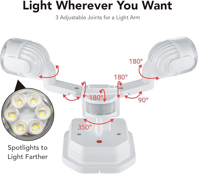 OREiN 2 Pack Motion Sensor Outdoor Lights 450° Superwide Adjustment Dimmable Dusk to Dawn Flood Lights Outdoor 5000K 12W=150W Outside LED Security Lights IP65 White (Hardwired)