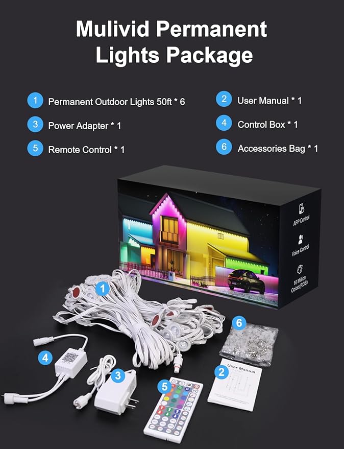 300Ft Permanent Outdoor LightsSmart RGB Outdoor Lights with Remote APP Control IP67 Waterproof Outside Light for House for Daily Garden TV Backlights Christmas Decor