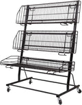 Retail Display Rack with Wheels 3 Tier Fruit Vegetable Snack Basket Shelf Strengthened Metal Frame for Home Store Market Supplies
