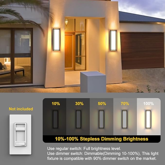 Sytmhoe 2Packs LED Outdoor Wall Lights16inch Square 3000K 10%-100% Dimmable Exterior Wall Light Aluminum&ampPC Body Waterproof IP65 led Porch Light for House Patio Garage Garden(2Packs)