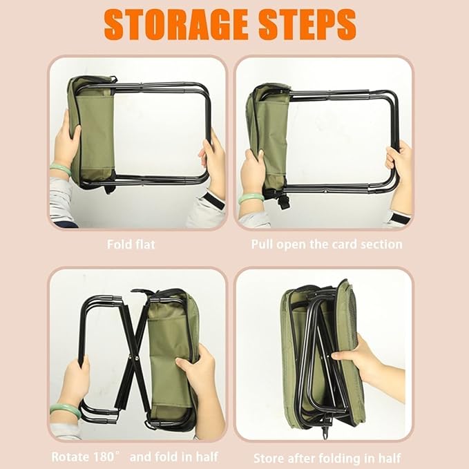 2-in-1 Outdoor Folding Chair &amp Bag Foldable Backpack Stool Portable Mini Outdoor Camping Fishing Folding Seat with Adjustable Shoulder Strapfor Hiking Picnics Outdoor Barbecue (Beige S)