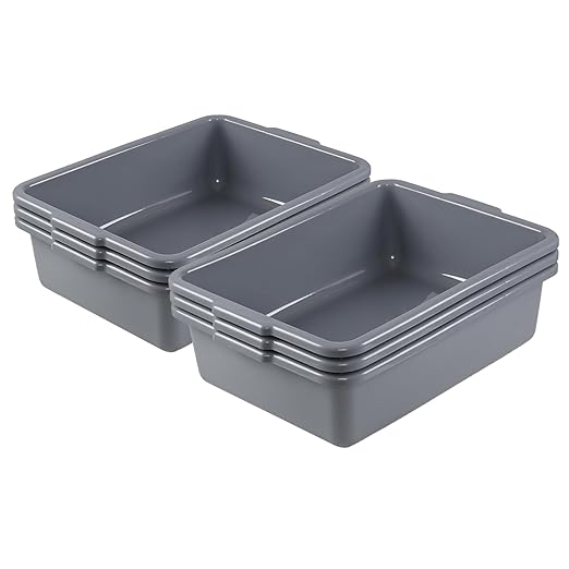 6 Packs 24 Liters Plastic Commercial Bus Tub Large Bus Tote Box Gray