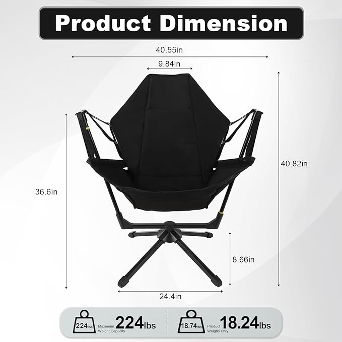 Hammock Camping Chair with Adjustable Backrest Foldable Camping Chairs for Adults with 360-degree Swivel Base Portable Chair Used for Office Work Picnic Hiking