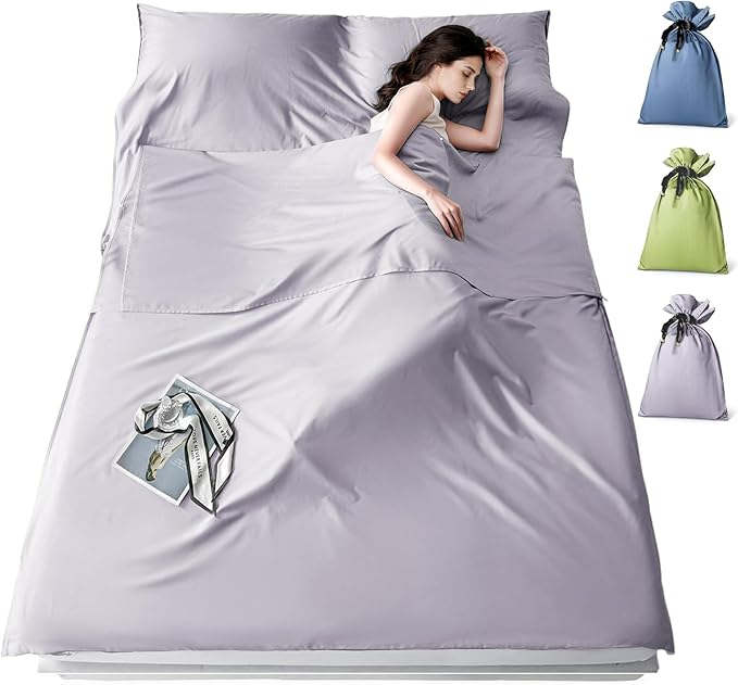 Sleeping Bag Liner for Adults Lightweight Travel Sleep Sack with Carry Bag Compact Portable Sleeping Sheet for Camping Hiking Hostels Hotels and Backpacking