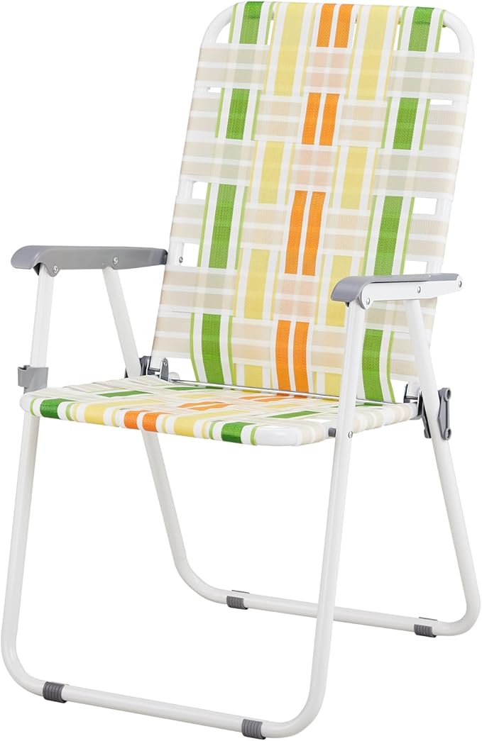 Set of 2 Patio Folding Lawn Chair Outdoor Beach Portable Camping Chair Webbed Folding Chair for Yard GardenLight Green