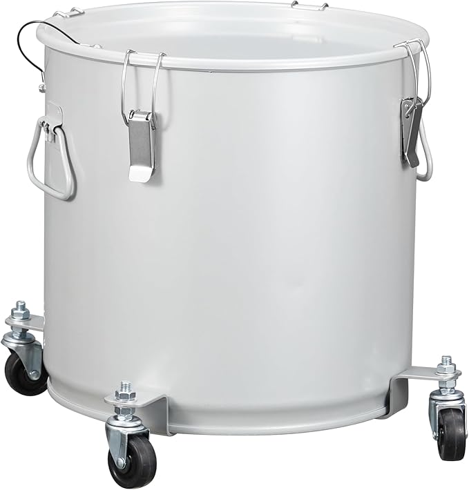 IDEALHOUSE 8 Gallon Commercial Fryer Grease Bucket Carbon Steel Oil Disposal Caddy Secure Lid Lock Clips Caster Base Nylon Filter Bag Included Oil Storage &amp Transport for Kitchen and Restaur