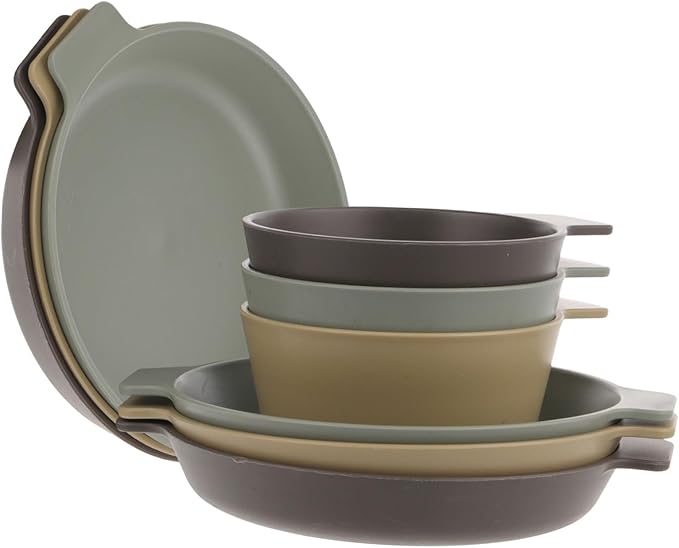 2sets Camping Plates Bowls Plastic Dinnerware Lids Decorative Outdoor Dishes for Patio Hiking Bbq