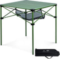 iClimb Lightweight Stable Alu. Folding Square Table Roll Up Top with Carry Bag for Camping Picnic Backyards BBQ Camp Kitchen (Green L)