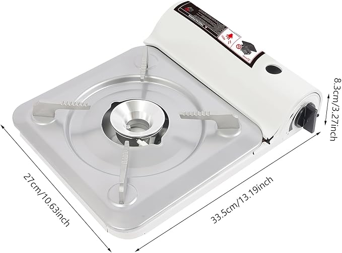 Portable Camping Stove 3500W Gas Stove with Grill Plate and Portable Case BBQ Grill Butane Camping Stove Camping Stove Ideal for Outdoor Cooking Camping Road Trip Gathering (White)