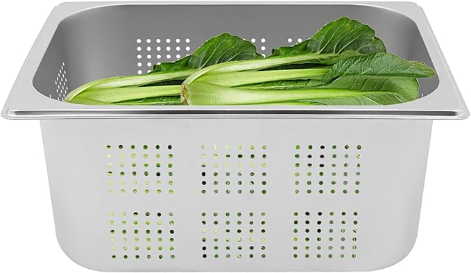 2-Pack Stainless Steel Hotel Pans 1/2 Size 6 Deep Anti-Jam Perforated Steam Table Pan Washing Up Bowl Set Food Grade Dishpan for Drain Water Wash Fruits/Vegetables