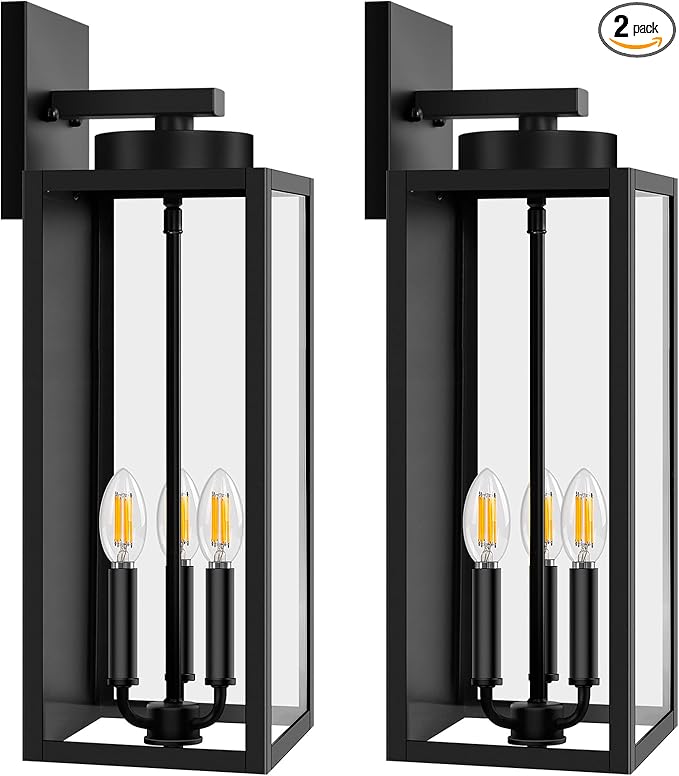 20in Large Outdoor Wall Light Fixtures Exterior Lighting Fixtures Porch Sconces Wall Mounted Waterproof Black Outdoor Wall Lanterns Lamps Outside Lights for House Patio Front Door Entryway 2-Pack