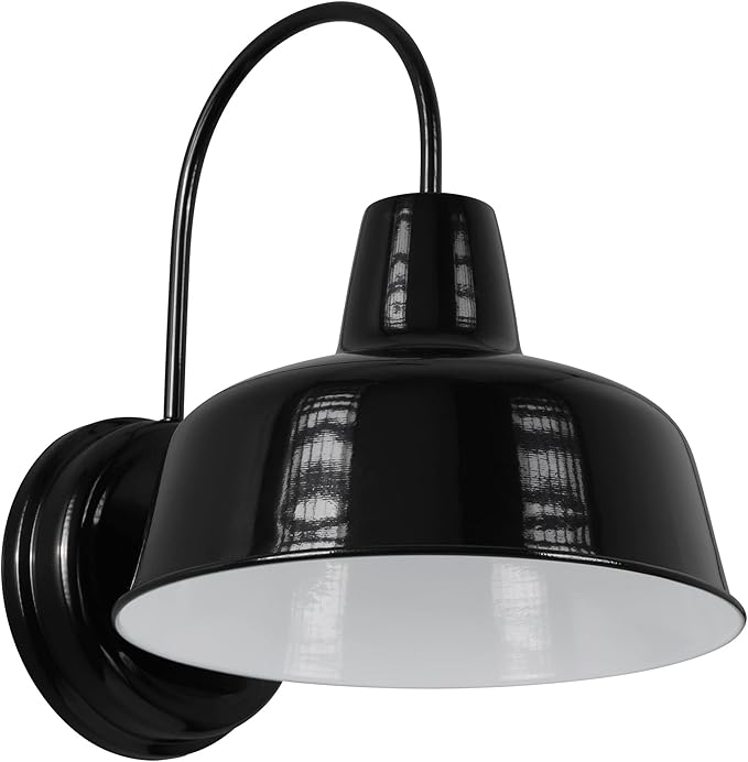 Design House Mason Farmhouse Gooseneck Barn Light Outdoor Exterior Porch or Patio Wall Light Fixture Satin Black 10 Inch Diameter 1-Pack 588830-SB
