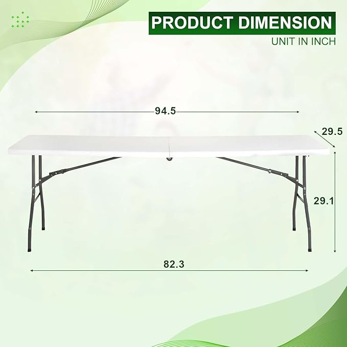 NChanmar 8FT Folding Table Picnic Camping Table Foldable Outdoor Table for Picnic Party Camping(94.5 * 29)-White