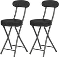 Cushioned Padded Folding Stools Folding Bar Stool with Backrest 220lb Capacity 19 Inch Collapsible Round Portable Foldable Chair for Outdoor Indoor Kitchen Camping Fishing (Black 2 Pack)