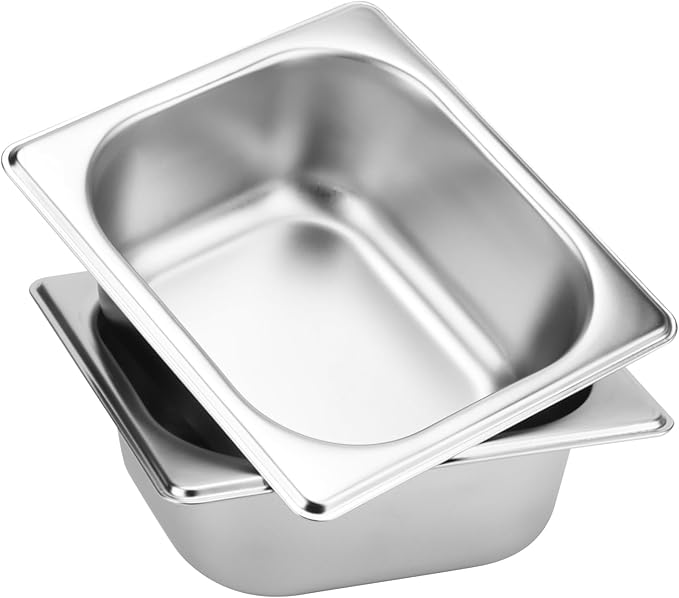 SHEUTSAN 6 PCS 1/6 Size Steam Table Pan 2.5 Inch Deep Metal Pan Small Stainless for Hotel Restaurant Buffets Party