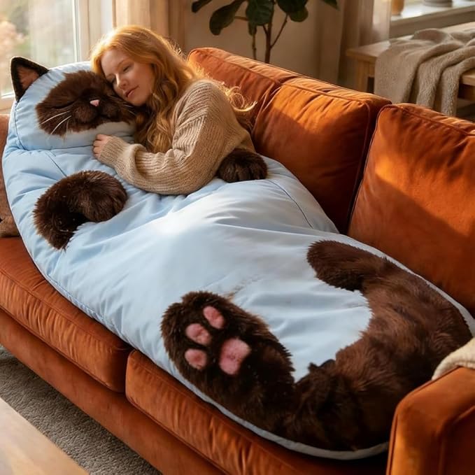 Cat Sleeping Bag for HumanFluffy Cat Sleeping Bag for AdultsPlush cat Envelope Sleeping BagsAdult Soft Sleeping Bags for CampingSleepovers &amp Home LoungingWashable Warm Blanket