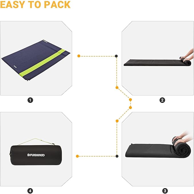 FUNDANGO Double Self Inflating Sleeping Pad for Camping Sleeping Mat with Built-in Pillow Portable Lightweight Large Inflatable Foam Air Mattress 2 Person for Backpacking Tent CarTravel Outdoor