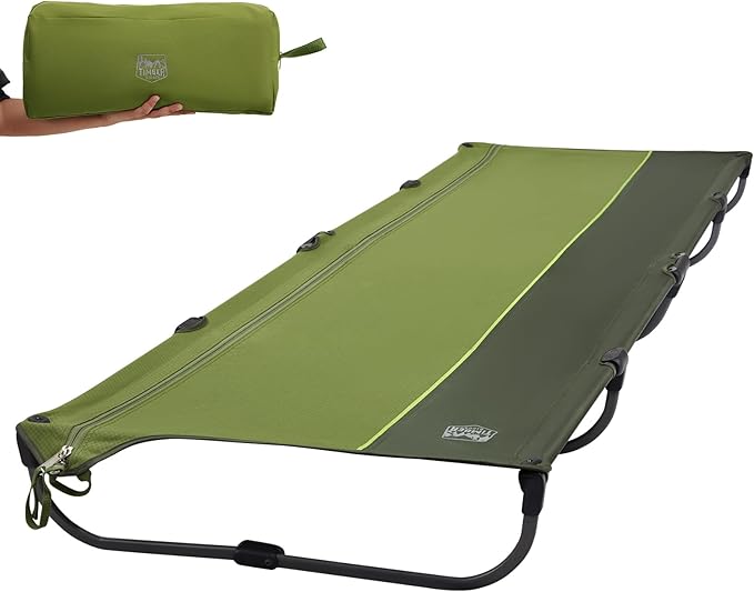 TIMBER RIDGE 20-Second Quick Set-Up Camping Cot Lightweight Aluminum Folding Cot Low Profile with Zipper Closure Portable Carry Bag for Camping Travel and Outdoors Support up to 225lbs Green