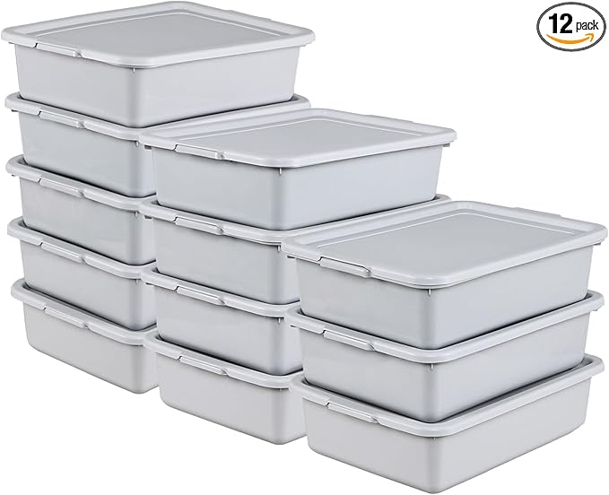 12-pack 13 L Bus Box with Lid Restaurant Bus Tubs/Plastic Dish Tub Light Gray