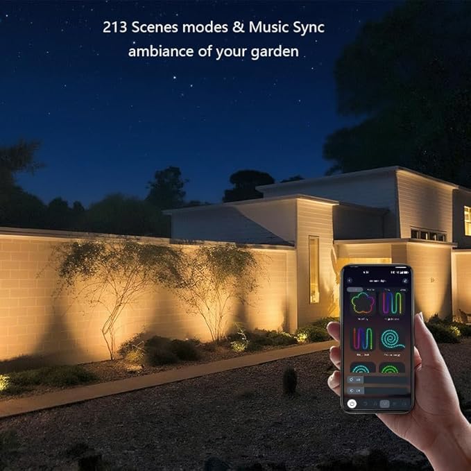 Smart Landscape SpotlightsSolar Low Voltage IP67 Waterproof Outdoor Spot Lights Compatible with APP/Remote Control Color Changing Lights for Yard Garden Pathway Lawn Tree Festival 2pack