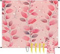 Waterproof Sandproof Beach Blanket 59''×68'' Plants Pink Leaf Polyester Outdoor Picnic Blanket with 4 Stakes &amp Storage Bag for BeachCampingVacation Pink