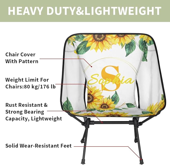 Camping Chair Personalized Backpacking Chair Lightweight Portable Folding Customized Name Chairs for Beach Sport Hiking (Yellow Sunflower)