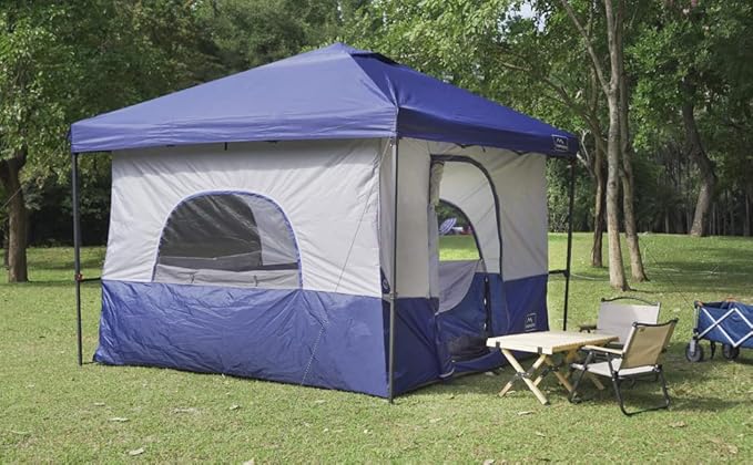 KAMPKEEPER Camping Inner Tent for Pop Up Canopy Converts 10'x10' Straight Leg Canopy into Camping Tent with 1 Dog Hole–Fully Vented Roof(TOP &amp Frame NOT Included) Navy Blue