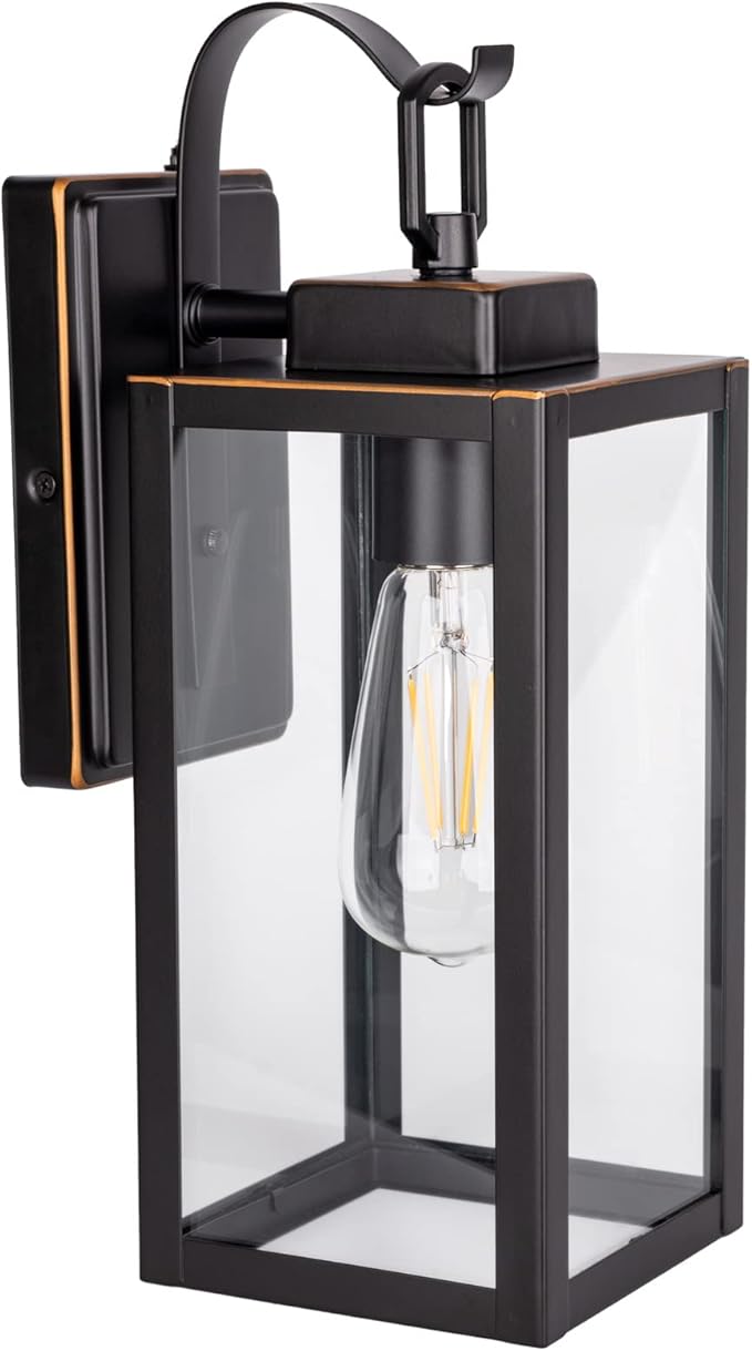 GRUENLICH Dusk to Dawn Outdoor Wall Lantern Wall Sconce for Porch Lighting Fixture E26 Base Max 60W Metal Housing Plus Glass Oil Rubbed Bronze Finish Bulb Not Included 1-Pack