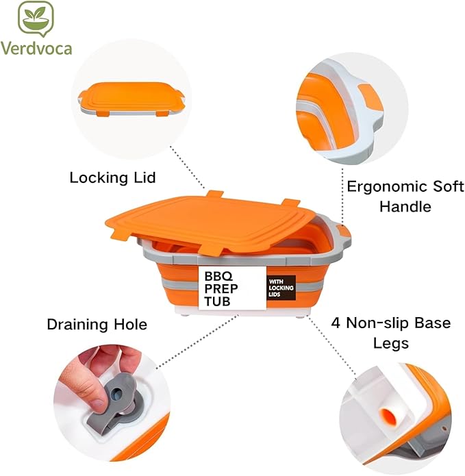 16L Orange Collapsible BBQ Prep Tub with Locking Lids &amp 21 Inch Pro Tyvek Brown BBQ Blanket for Resting Meat