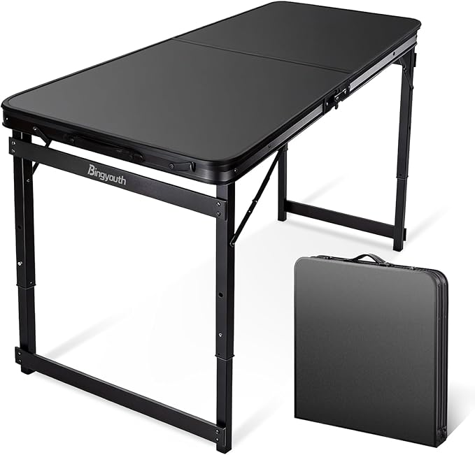 4FT x 2FT Folding Camping Table with Aluminum Alloy Legs Adjustable Height Portable Outdoor Picnic Table for Camping Travel Parties Kids Crafts and Market Vendor Use