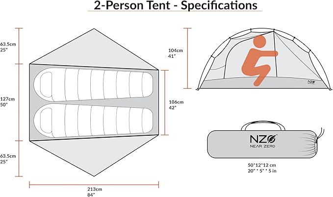 Near Zero 1-3 Person Ultralight Backpacking Tents up to 2 Doors 20D Ripstop Waterproof Sealed Nylon Freestanding Rainfly 3 Season with Lightweight Aluminum Frame. Easy Setup System
