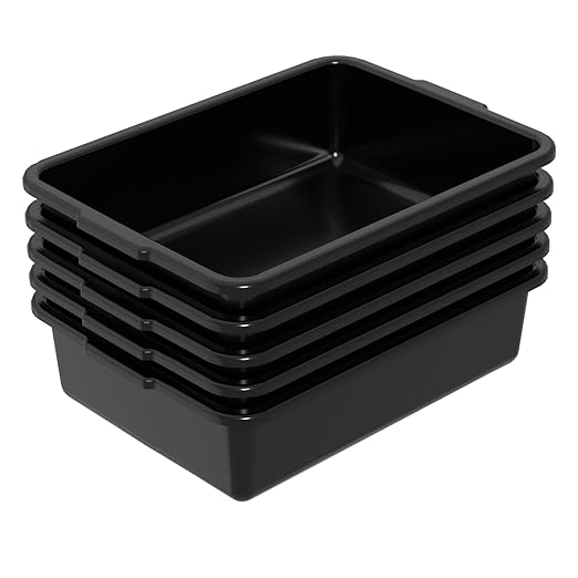 5 Packs 8 Liters Small Plastic Wash Basin Commercial Bus Tubs Tote Box Black