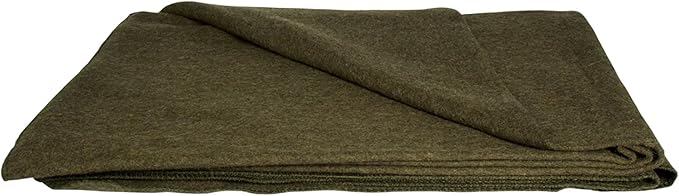 FOX OUTDOOR PRODUCTS Wool Blanket - Warm Lightweight Wool Blend Blanket with Whip-Stitched Edges for Outdoor &amp Home Use GI Style - Olive DRAB