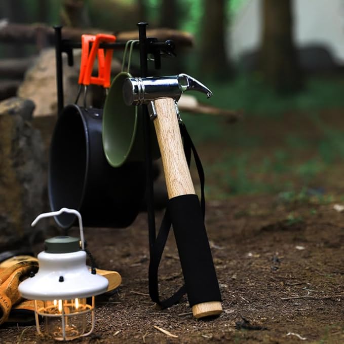 Camping Hammer for Tent Camping- High-Quality Steel &amp Solid Wood Handle with Cushion Grip - Tent Stake Hammer and Puller with Safety Strap Heavy Duty Camping Mallet for Tent Stakes (Cast Steel)