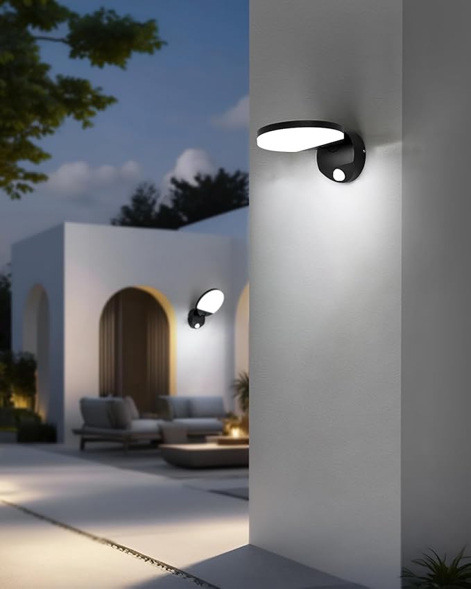 Wired Motion Sensor Outdoor Lights Fixtures LED 18W Modern Exterior Porch Lights Wall Sconces Light for Doorway Patio Garage Matt Black Round 6000K Cool White