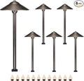 DOSHINE® Solid Brass Low Voltage Landscape Lighting Pathway Lights (9 Shade 22 Tall) with Replaceable 3W G4 LED Bulb 3000K AC/DC 12V and Ground Stake for Outdoor Walkway Driveway (UFO 6-Pack)