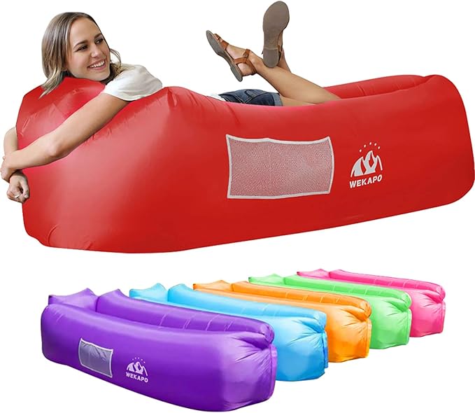 WEKAPO Inflatable Couch Air Lounger Chair - Camping &amp Beach Accessories Portable Blow up Sofa for Hiking Lawn Indoor/Outdoor Movies &amp Music Festivals. Lightweight and Easy to Set Up Air Ham