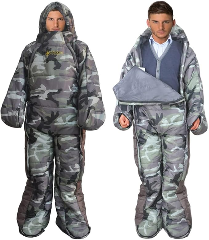 Adults Wearable Sleeping Bag 3 Season Camouflage Sleeping Bag Full Body Sleeping bag for CampingTraveling Hammocks Hiking Backpacking Lounging