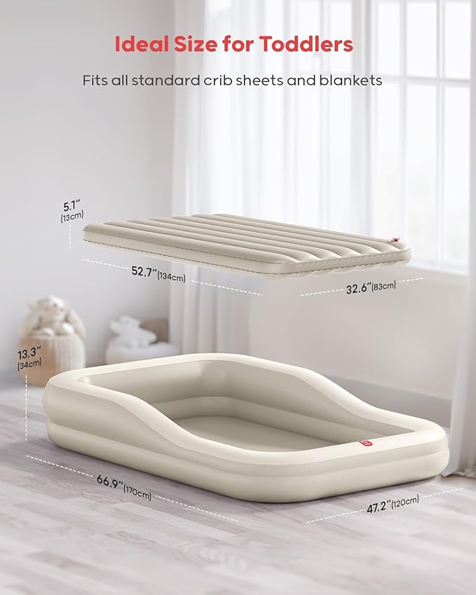 QPAU Inflatable Toddler Travel Bed with Tent Portable Kids Air Mattress with Safety Sides Ideal for Home Grandma's Camping Traveling -Includes Fast Electric Pump