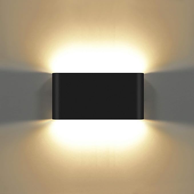 Kawell 12W Waterproof Modern Wall Sconce LED Wall Light Up Down Aluminum Wall Lamp LED Indoor Outdoor for Bathroom Living Room Bedroom Hallway Lounge Porch Corridor Black 3000K