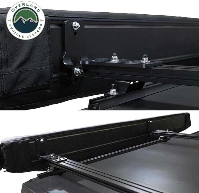 Overland Vehicle Systems 19690001 XD Nomadic 270 Degree Awning with Integrated LED Lights &amp Black Out Driver Side | 129 Sq Ft of Coverage | Black Fabric and Travel Cover Included