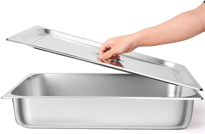 4 Pack Hotel Pans 1/1 Full Size 4’ Deep Steam Table Pan with Lid 21 L x 13 W Commercial Stainless Steel Pan Food Containers Catering Supplies Buffet Display