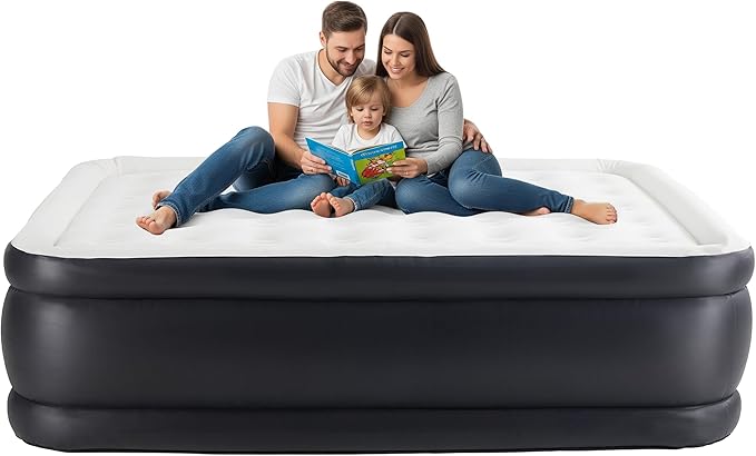 Simple Deluxe Queen Camping Air Mattress with Built-in Electric High-Speed PumpPortable Foldable Waterproof Inflatable Camping Airbed with Carrying Bag for Travel &amp Home Guests