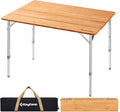 KingCamp Adjustable Height Folding Table 4-Fold Bamboo Camping Outdoor Portable RV Camp Table with Carry Bag for Outdoor Car Backyard Picnic Tailgating Beach