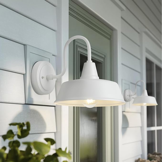 10 Inch Gooseneck Outdoor Wall Light Fixtures for Barn White Exterior Farmhouse Lighting with Wall Mount Barn Style Wall Sconce Lights for Porch Garage House