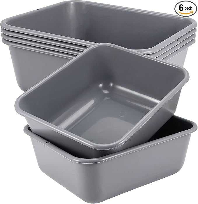 Set of 6 Plastic Bus Tubs Commercial Bus Tote Box 14 L Rectangle Utility Tubs Gray