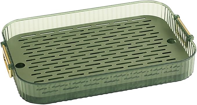 flexman Drainable Storage Tray Double Layers Efficient Draining Drain Tray with Portable Handle 2 Tier Non Slip Serving Tray Cup Dish Drying Rack for Sink Coffee Table